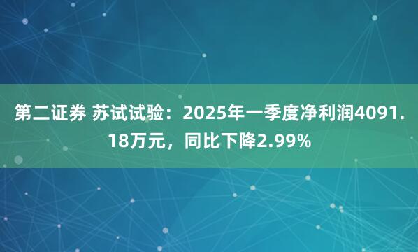 第二证券 苏试试验：2025年一季度净利润4091.18万元，同比下降2.99%